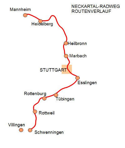 Übersichtskarte zum Neckar-Radweg