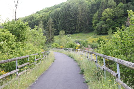 Auf dem meterhohen Bahndamm durch die Eifel