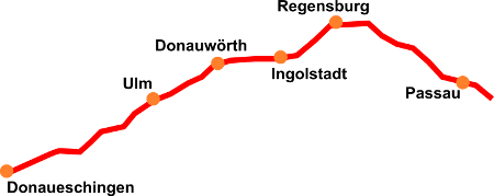 Übersichtskarte Donau-Radweg Deutschland