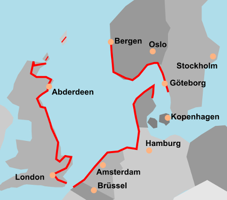 Karte Nordseeküsten-Radweg