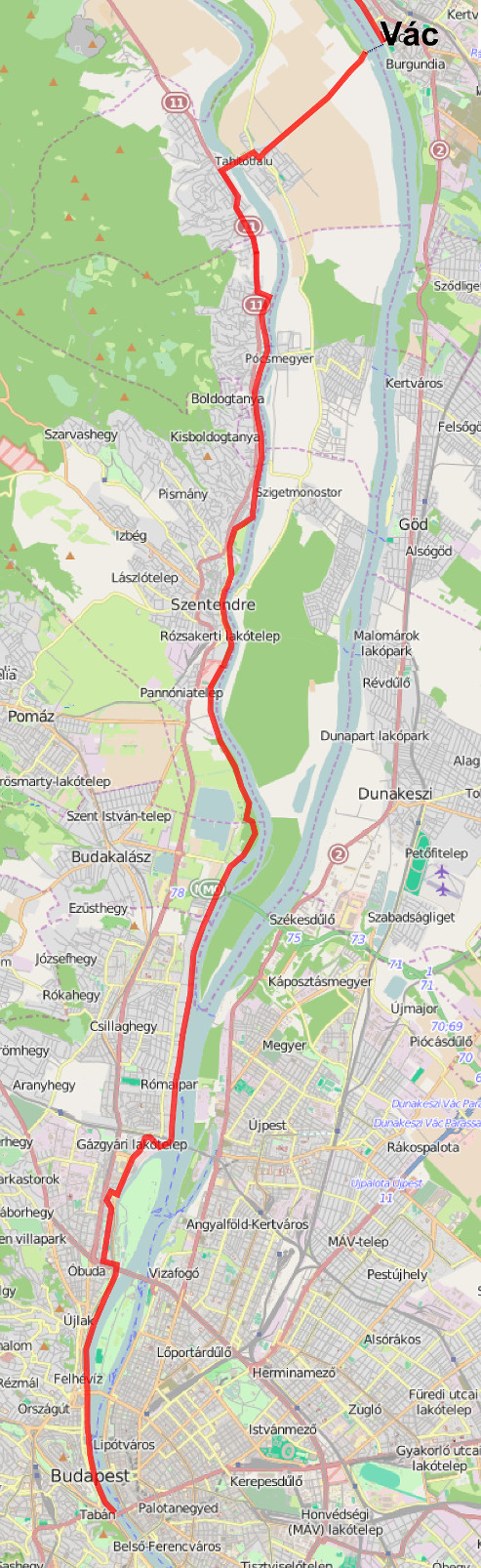 Der Donau-Radweg bei Budapest (Karte)
