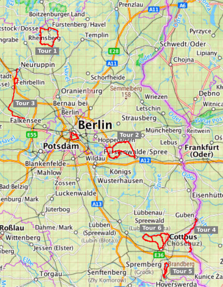 Karte Tagestouren in Brandenburg Übersicht
