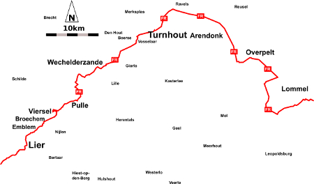 Karte Flandernroute Lier - Turnhout