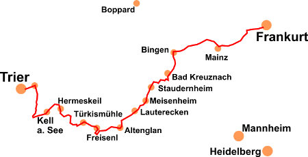 Karte ECP-Radroute Trier-Frankfurt